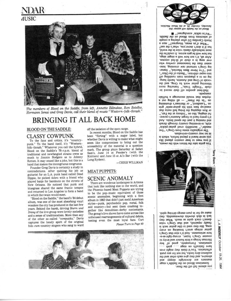 "CLASSY COWPUNKS" - LA Weekly- October 19-25, 1984